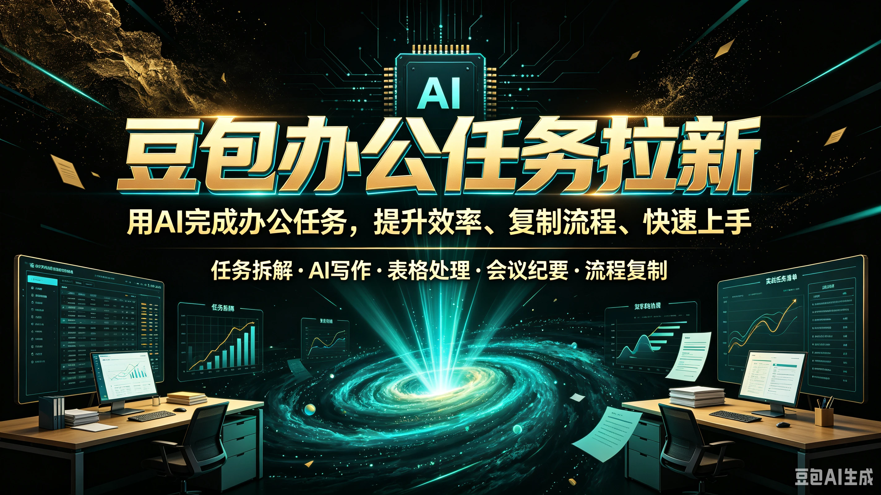 【精】豆包办公任务拉新，用AI完成办公任务，提升效率、复制流程、快速上手，任务拆解、AI写作、表格处理、会议纪要、流程复制