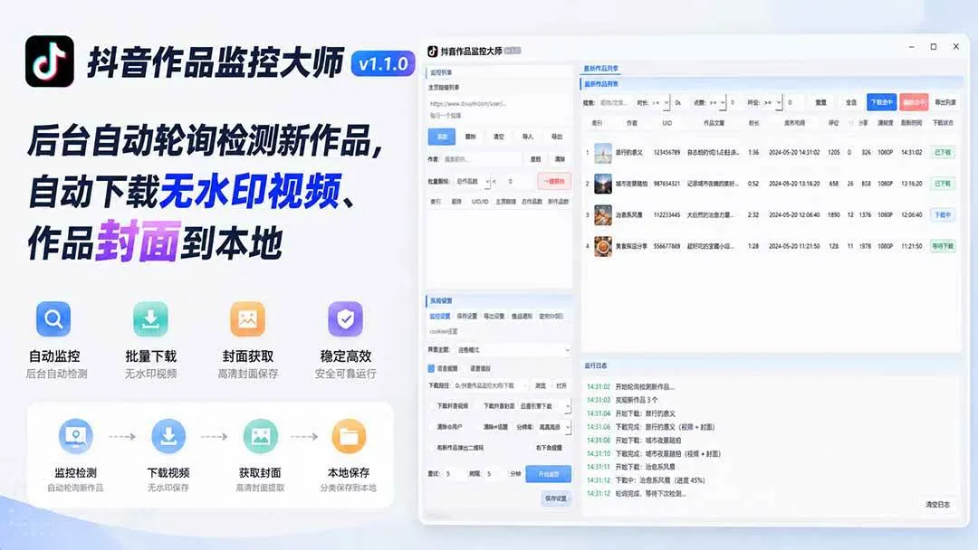（19793期）抖音作品监控大师v1.1.0：后台自动轮询检测新作品，自动下载无水印视频、作品封面到本地