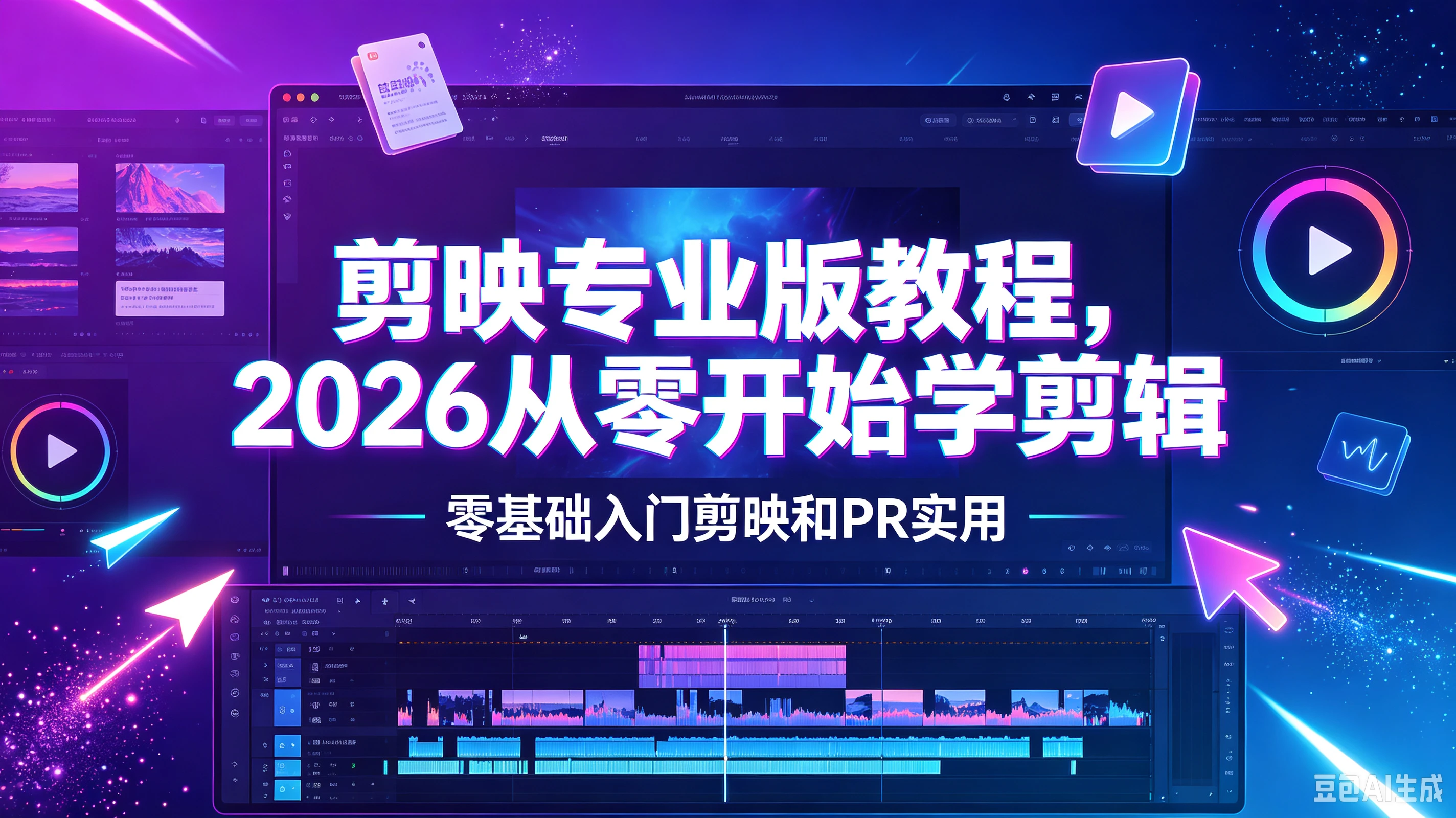 【精】剪映专业版教程，2026从零开始学剪辑，零基础入门剪映和PR实用