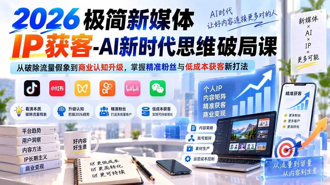 2026极简新媒体IP获客-AI新时代思维破局课：从破除流量假象到商业认知升级，掌握精准粉丝与低成本获客新打法