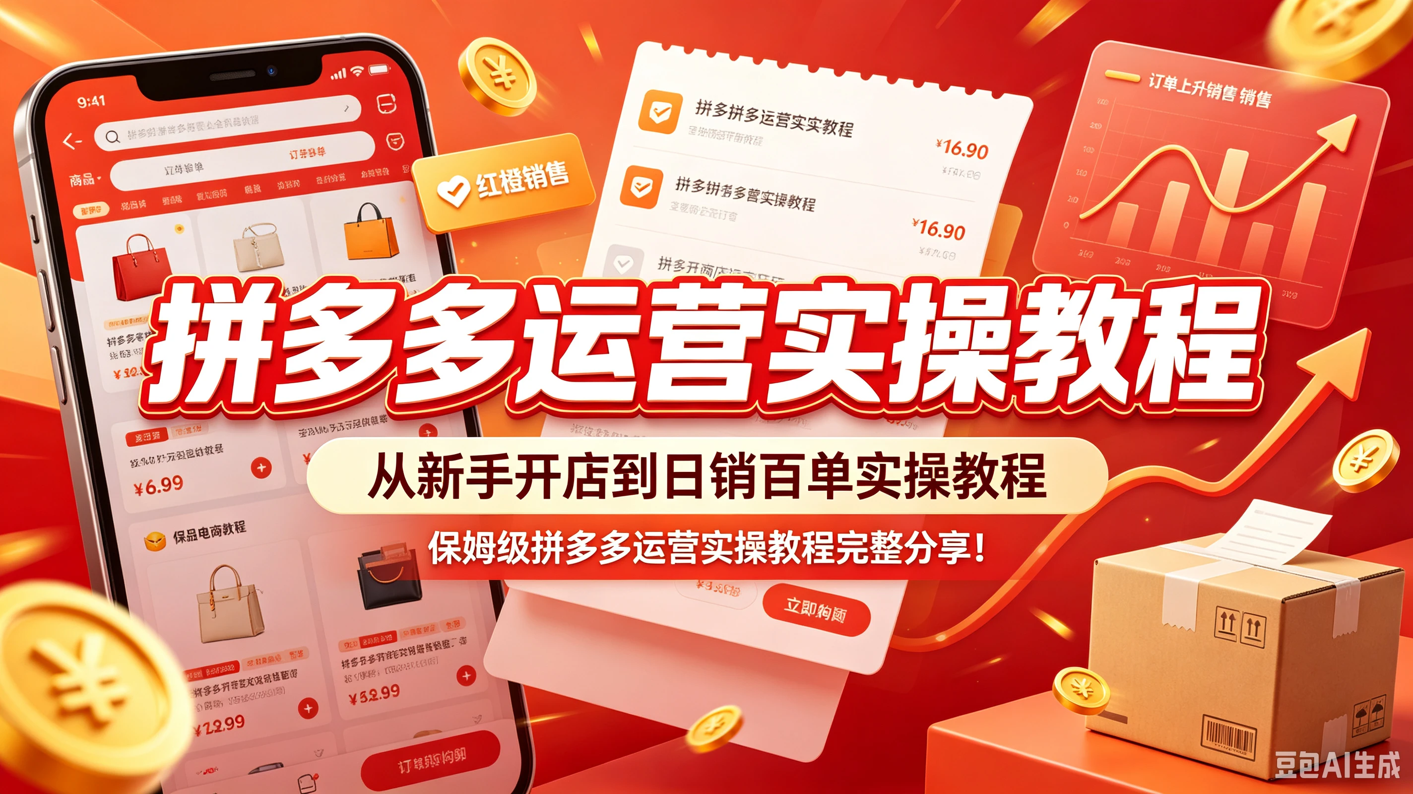 【精】拼多多运营实操教程，从新手开店到日销百单实操教程，保姆级拼多多运营实操教程完整分享！