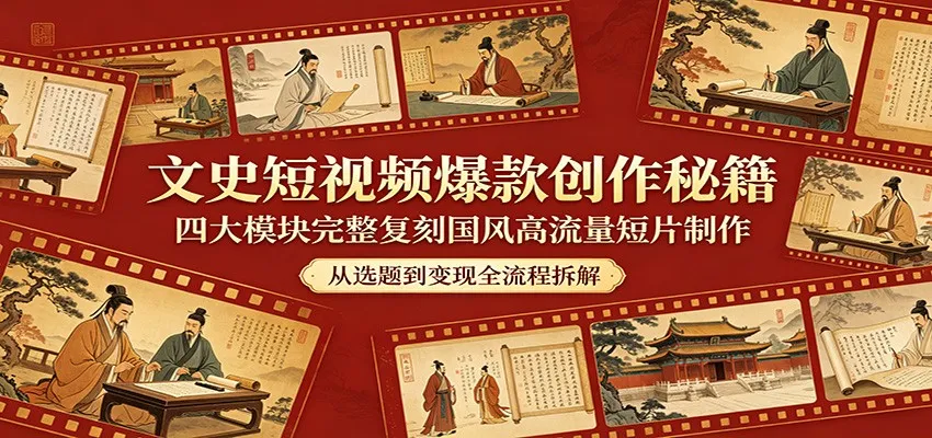 文史短视频爆款创作秘籍：四大模块完整复刻国风高流量短片制作