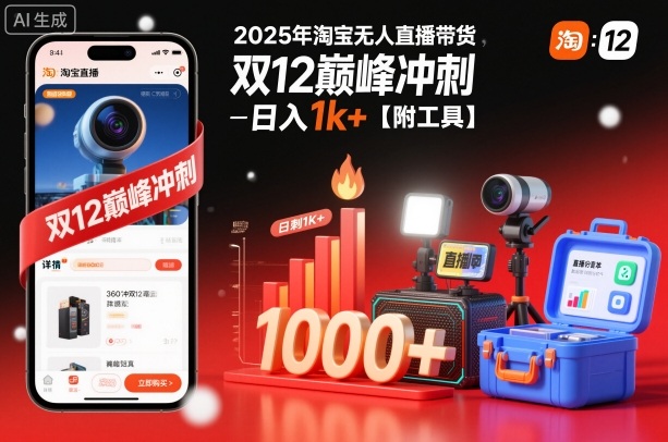 2025年淘宝无人直播带货，冲刺双12，日入1k+【附工具】【揭秘】