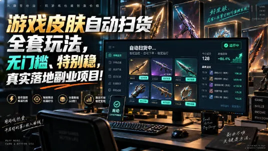 游戏皮肤自动扫货全套玩法,无门槛、特别稳,真实落地副业项目!【揭秘】