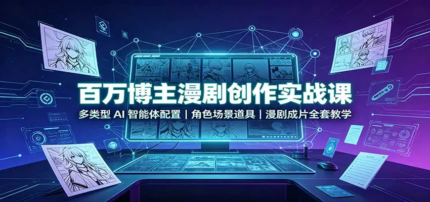 百万博主漫剧创作实战课：多类型AI智能体配置，角色场景道具，漫剧成片全套教学