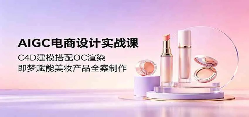 AIGC电商设计实战课：C4D建模搭配OC渲染，即梦赋能美妆产品全案制作