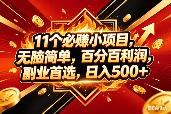 （18189期）11个必赚米小项目，百分百赚米，无脑简单，副业首选，日入500+