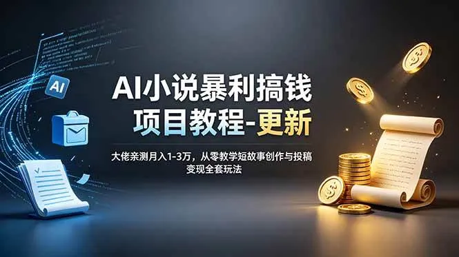 (19030期)AI小说暴利搞钱项目教程-更新,大佬亲测月入1-3万,从零教学短故事创作与投稿变现全套玩法-资源之家 (19030期)AI小说暴利搞钱项目教程-更新,大佬亲测月入1-3万,从零教学短故事创作与投稿变现全套玩法-资源之家