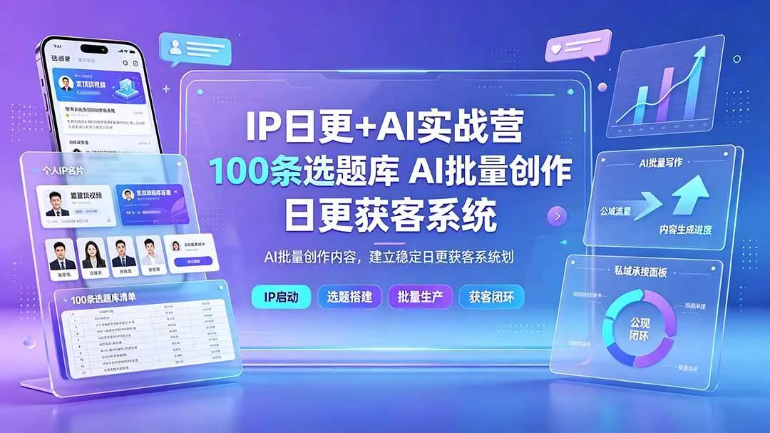 (19353期)IP日更+AI实战营:IP置顶视频制作×100条选题库搭建×10条日更规划,AI批量创作内容,建立稳定日更获客系统 (19353期)IP日更+AI实战营:IP置顶视频制作×100条选题库搭建×10条日更规划,AI批量创作内容,建立稳定日更获客系统