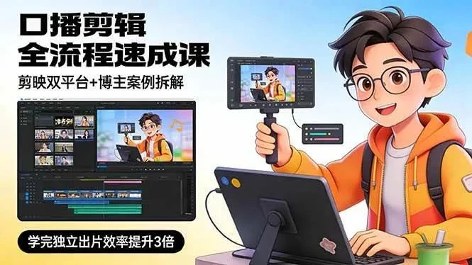 【精】口播剪辑全流程速成课,剪映双平台+博主案例拆解,学完独立出片效率提升3倍