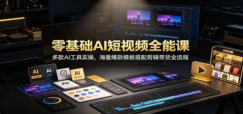 零基础AI短视频全能课:多款AI工具实操,海量爆款模板搭配剪辑带货全流程 零基础AI短视频全能课:多款AI工具实操,海量爆款模板搭配剪辑带货全流程