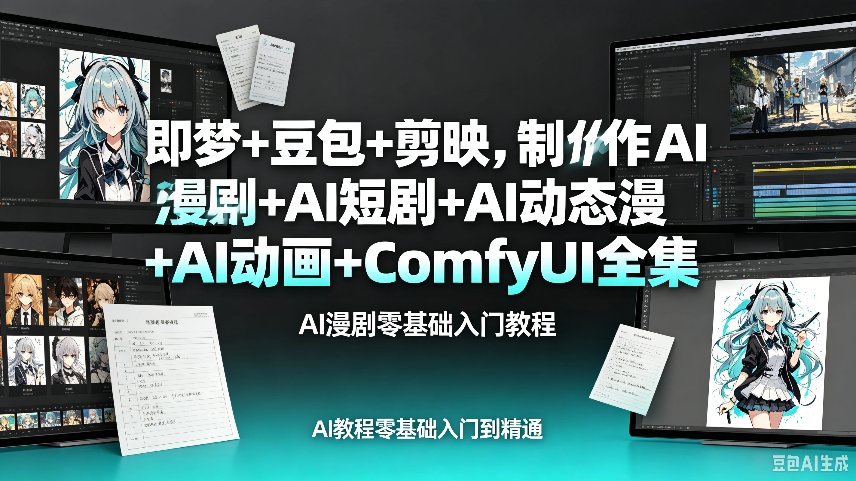 【精】即梦+豆包+剪映，制作AI漫剧+AI短剧+AI动态漫+AI动画+ComfyUI全集AI漫剧零基础入门教程，AI教程零基础入门到精通