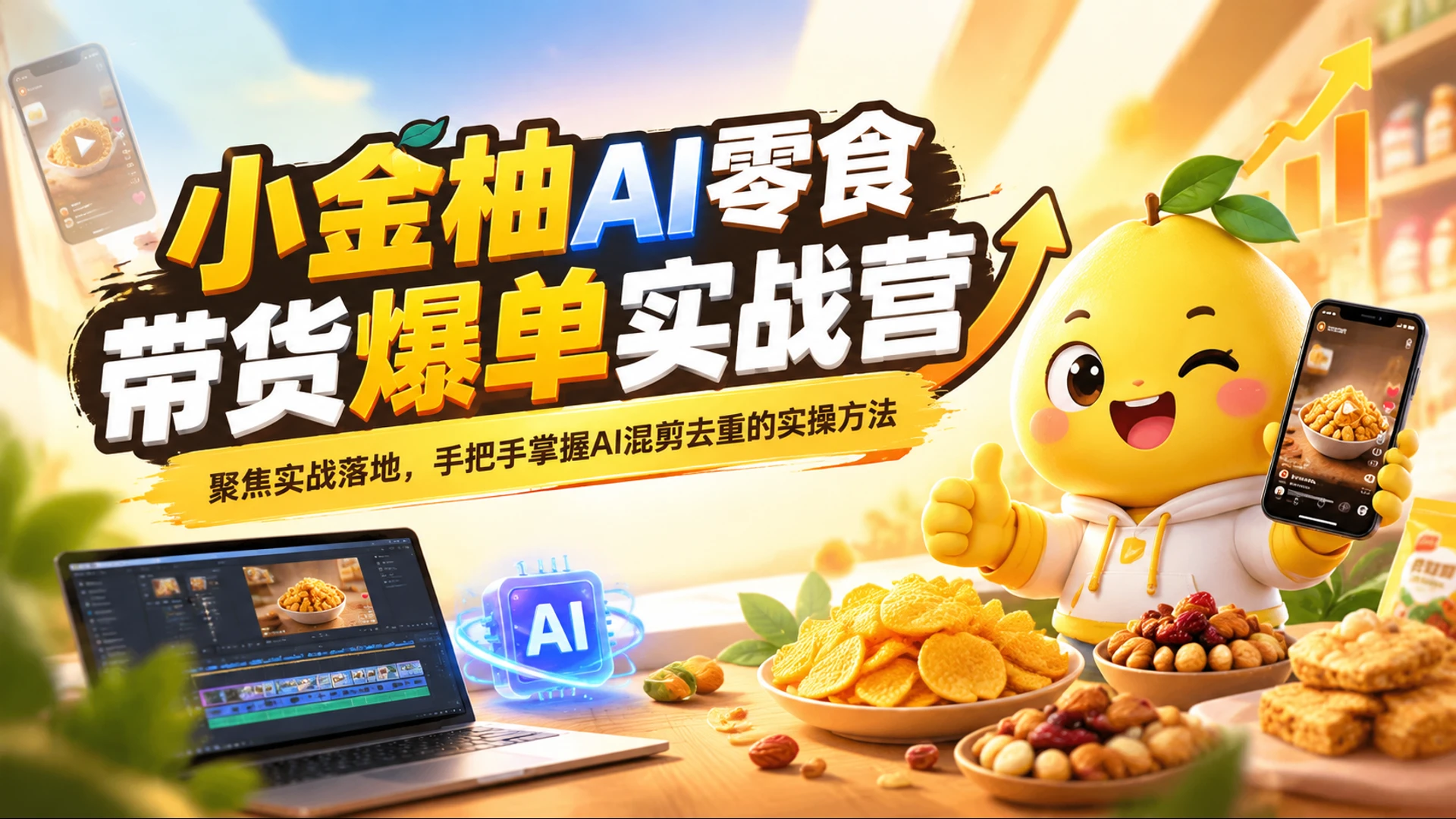 【精】小金柚AI零食带货爆单实战营聚焦实战落地，手把手掌握AI混剪去重的实操方法