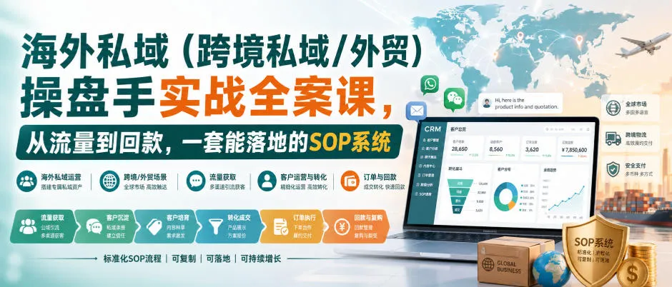 海外私域(跨境私域/外贸)操盘手实战全案课,从流量到回款,一套能落地的SOP系统