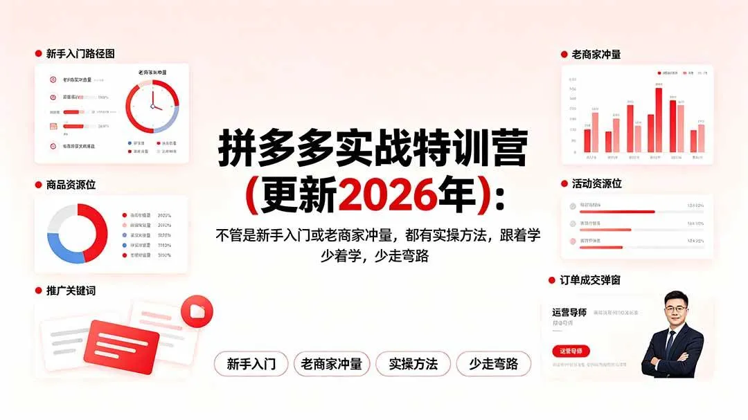 （19724期）拼多多实战特训营(更新2026年)：不管是新手入门或老商家冲量，都有实操方法，跟着学，少走弯路