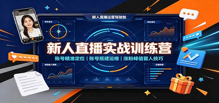 新人直播实战训练营：账号精准定位，账号搭建运维，涨粉峰值留人技巧