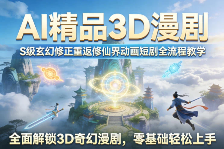 【精】AI精品3D漫剧S级玄幻修正重返修仙界动画短剧全流程教学,全面解锁3D奇幻漫剧,零基础轻松上手