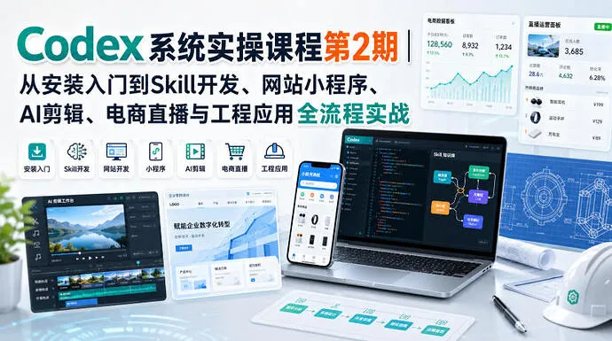【精】Codex系统实操课程第2期：从安装到AI剪辑、电商直播与工程应用全流程实战