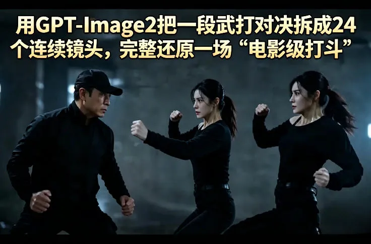 用GPT-Image2把一段武打对决拆成24个连续镜头，完整还原一场“电影级打斗”