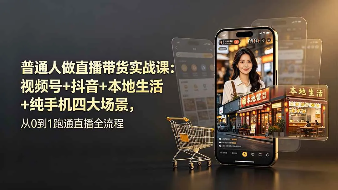 （19111期）普通人做直播带货实战课：视频号+抖音+本地生活+纯手机四大场景，从0到1跑通直播全流程-资源之家