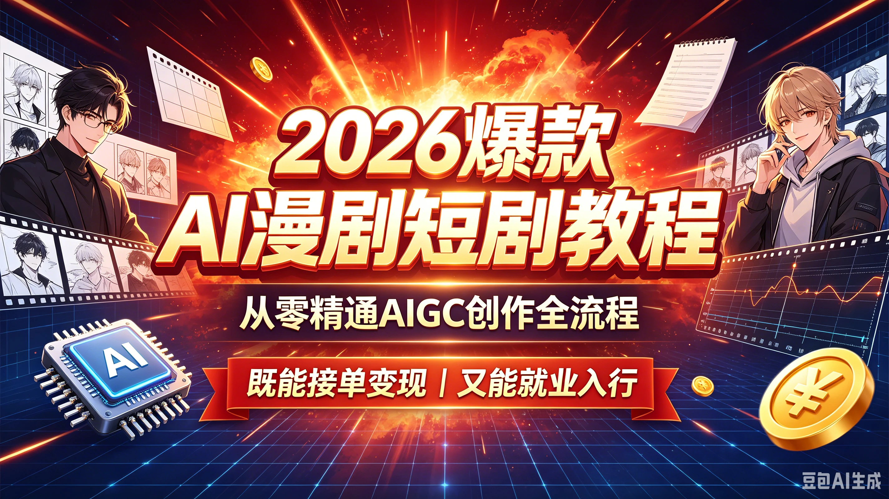 【精】2026 爆款 AI 漫剧短剧教程 从零精通 AIGC 创作全流程 既能接单变现又能就业入行