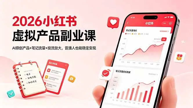 (18449期)2026小红书虚拟产品副业课,AI原创产品+笔记流量+投流放大,普通人也能稳定变现 (18449期)2026小红书虚拟产品副业课,AI原创产品+笔记流量+投流放大,普通人也能稳定变现