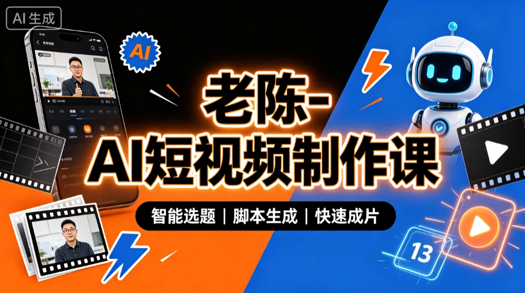 【精】老陈- AI短视频制作课，从选题到成片，AI工具实战，短视频增长