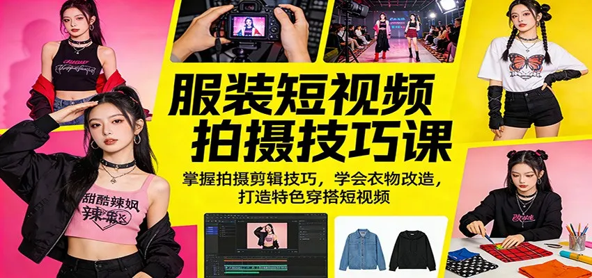 服装短视频拍摄技巧课：掌握拍摄剪辑技巧，学会衣物改造，打造特色穿搭短视频