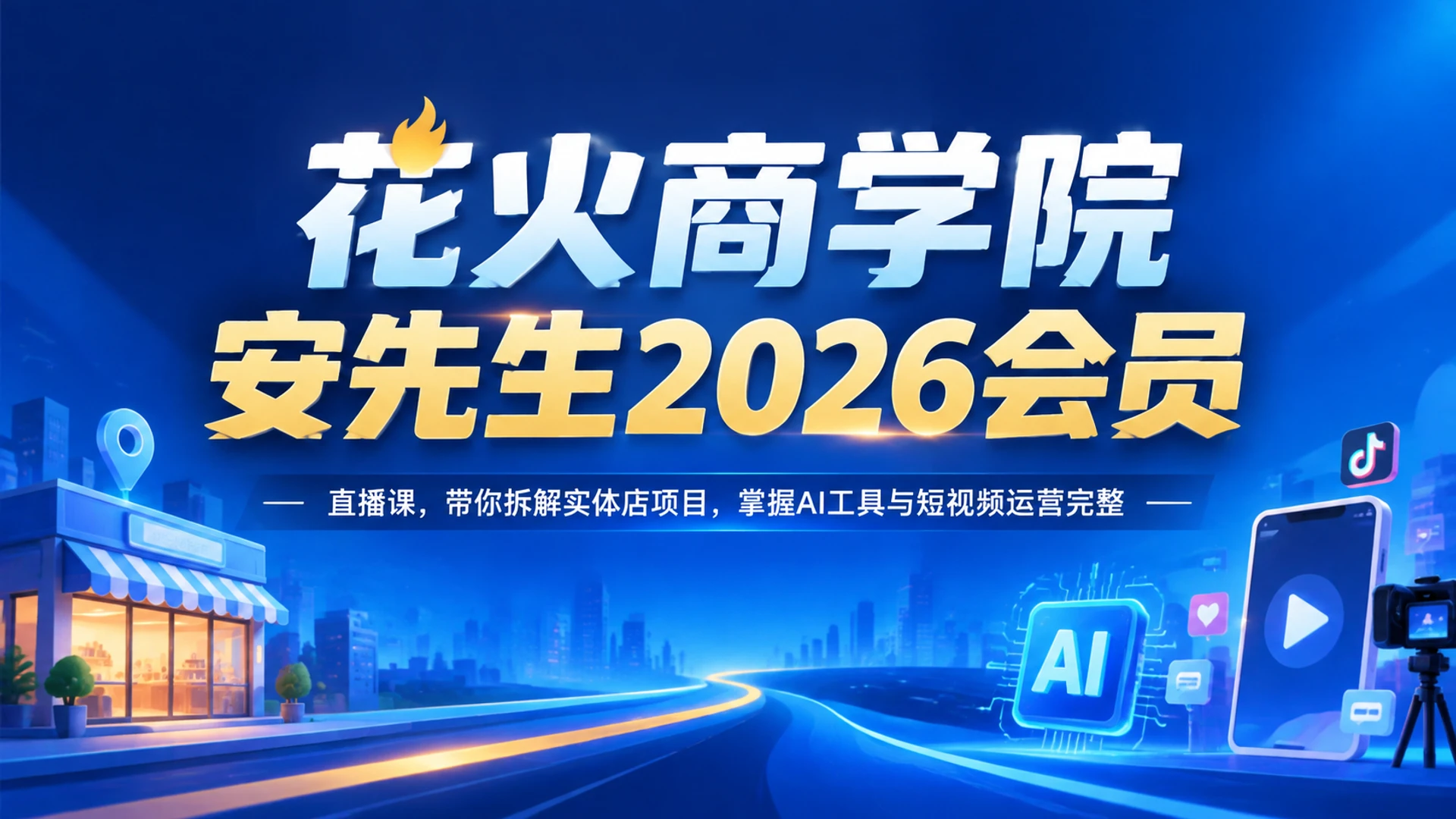 【精】花火商学院安先生2026会员直播课，带你拆解实体店项目，掌握AI工具与短视频运营完整