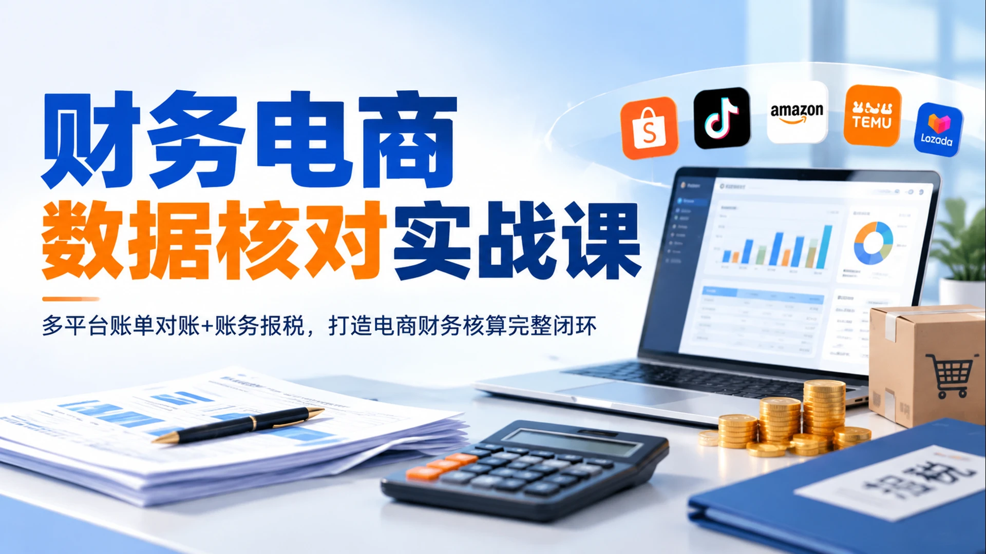 【精】财务电商数据核对实战课，多平台账单对账 + 账务报税，打造电商财务核算完整闭环