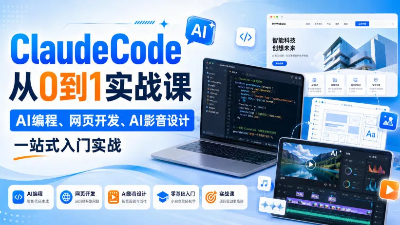 【精】Claude Code从0到1实战课，AI编程、网页开发、AI影音设计一站式入门实战（更新）