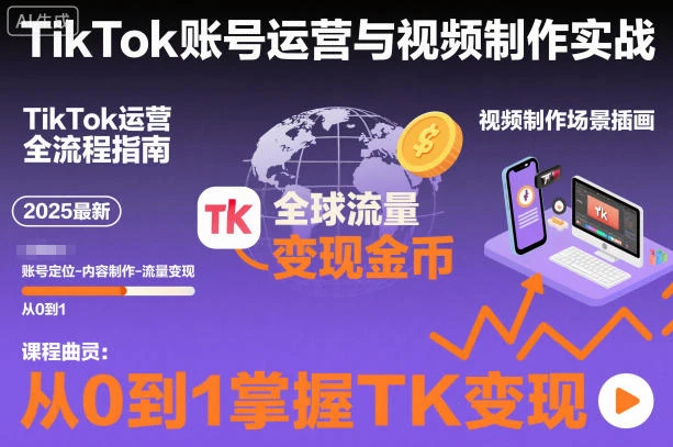 【精】2025最新TikTok账号运营与视频制作实战全流程，从0到1掌握TK变现（含11月最新TK搬运技术）