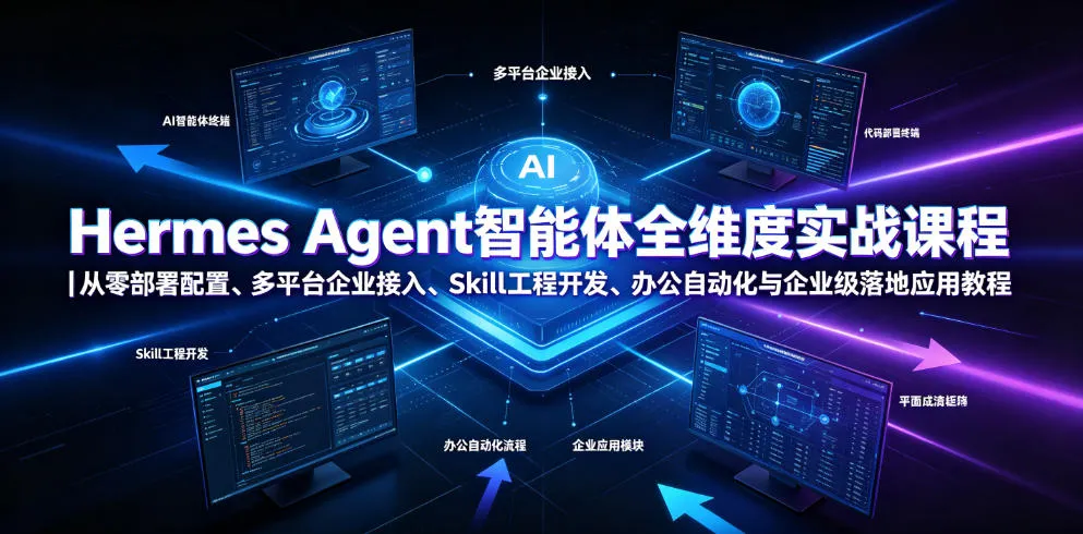 Hermes Agent智能体全维度实战课程｜从零部署配置、多平台企业接入、Skill工程开发、办公自动化与企业级落地应用教程