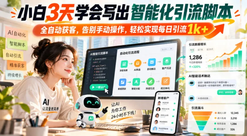 小白3天学会写出智能化引流脚本,全自动获客,告别手动操作,轻松实现每日引流1k+