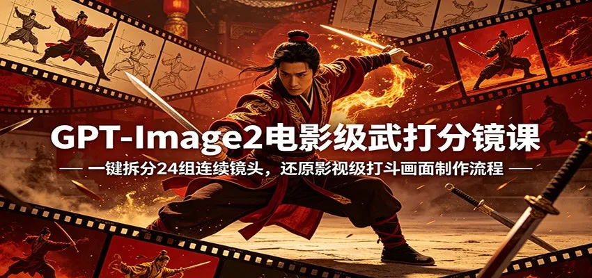 GPT-Image2电影级武打分镜课：一键拆分24组连续镜头，还原影视级打斗画面制作流程