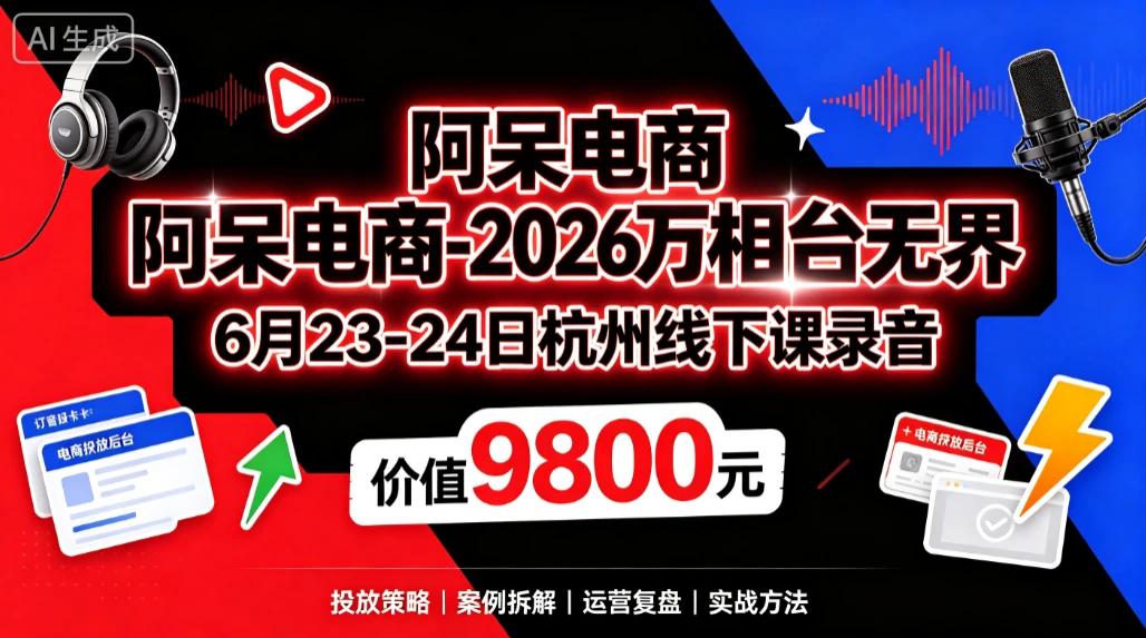 【精】阿呆电商-2026万相台无界6月23-24日杭州线下课录音(价值9800元)