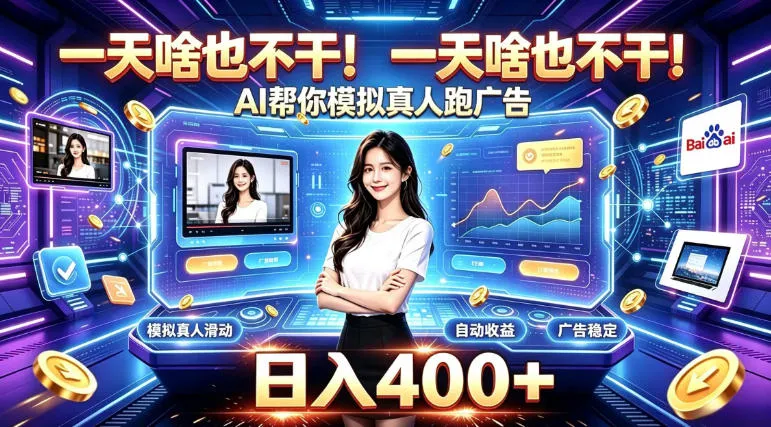 一天啥也不干!AI帮你模拟真人跑广告,稳定日入400+,实现真正被动变现【揭秘】