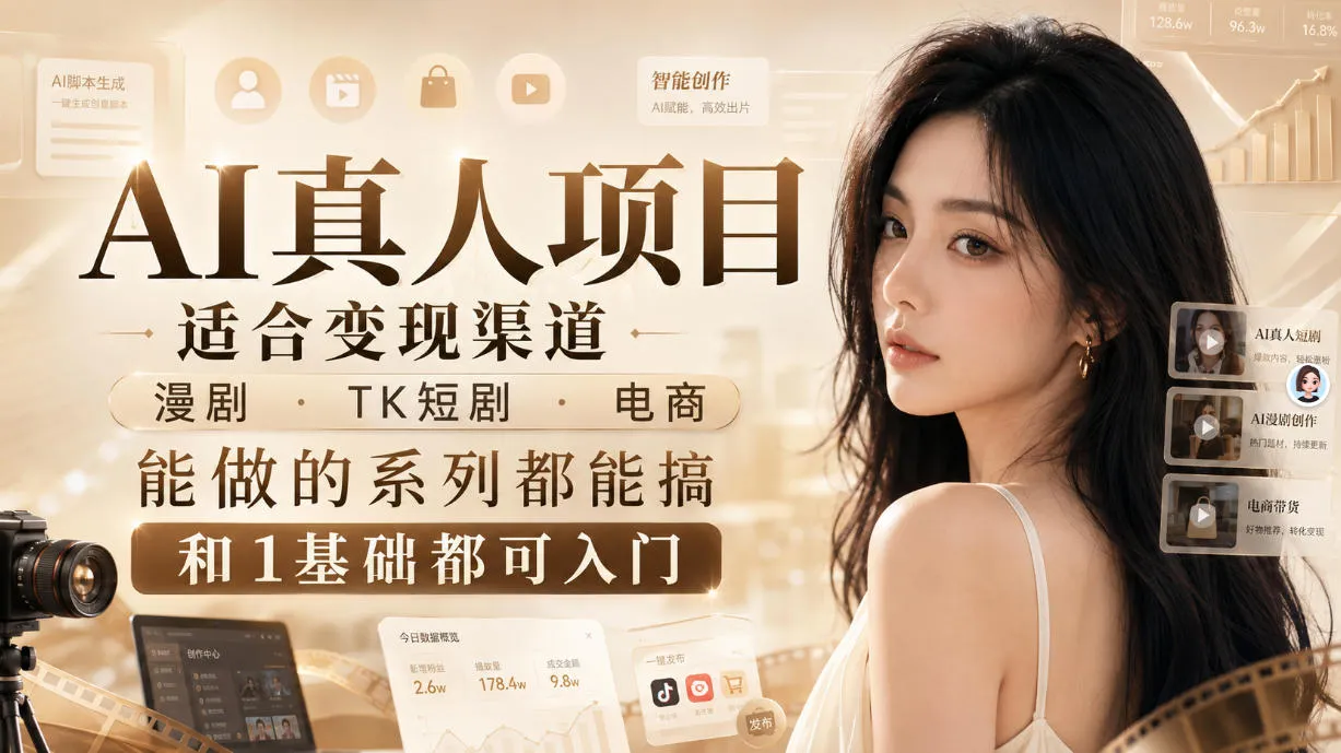 AI真人项目,适合变现渠道,漫剧,TK短剧,电商,能做的系列都能搞,0和1基础都可入门