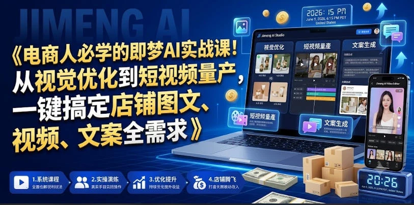 【精】电商人必学的即梦AI实战课 从视觉优化到短视频量产 一键搞定店铺图文、视频、文案全需求