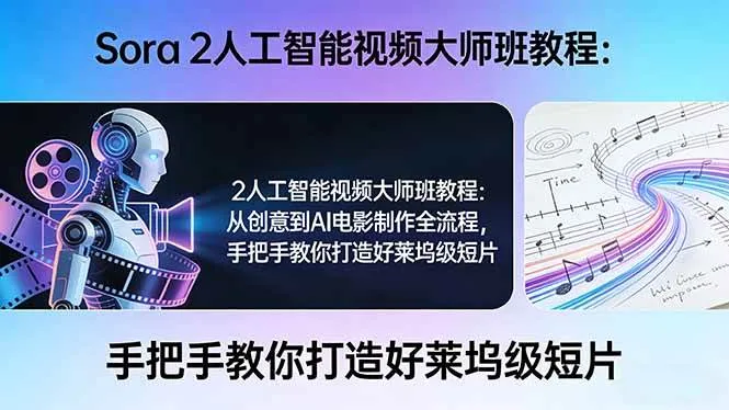 （17688期）Sora 2人工智能视频大师班教程：从创意到AI电影制作全流程，手把手教你打造好莱坞级短片