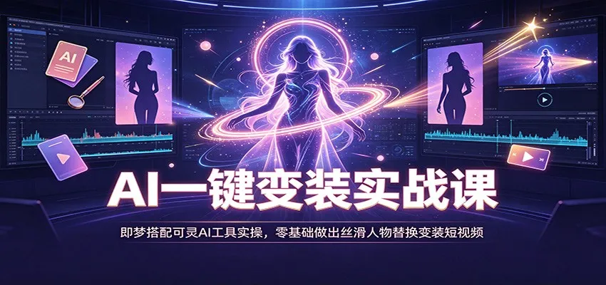 AI一键变装实战课：即梦搭配可灵AI工具实操，零基础做出丝滑人物替换变装短视频
