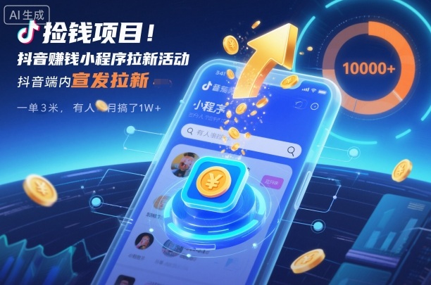 捡钱项目!抖音賺钱小程序拉新活动,抖音端内宣发拉新,一单3米,有人半个月搞了1W+ 捡钱项目!抖音賺钱小程序拉新活动,抖音端内宣发拉新,一单3米,有人半个月搞了1W+