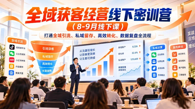 【精】全域获客经营线下密训营（8-9月线下课），打通全域引流、私域留存、高效转化、数据复盘全流程