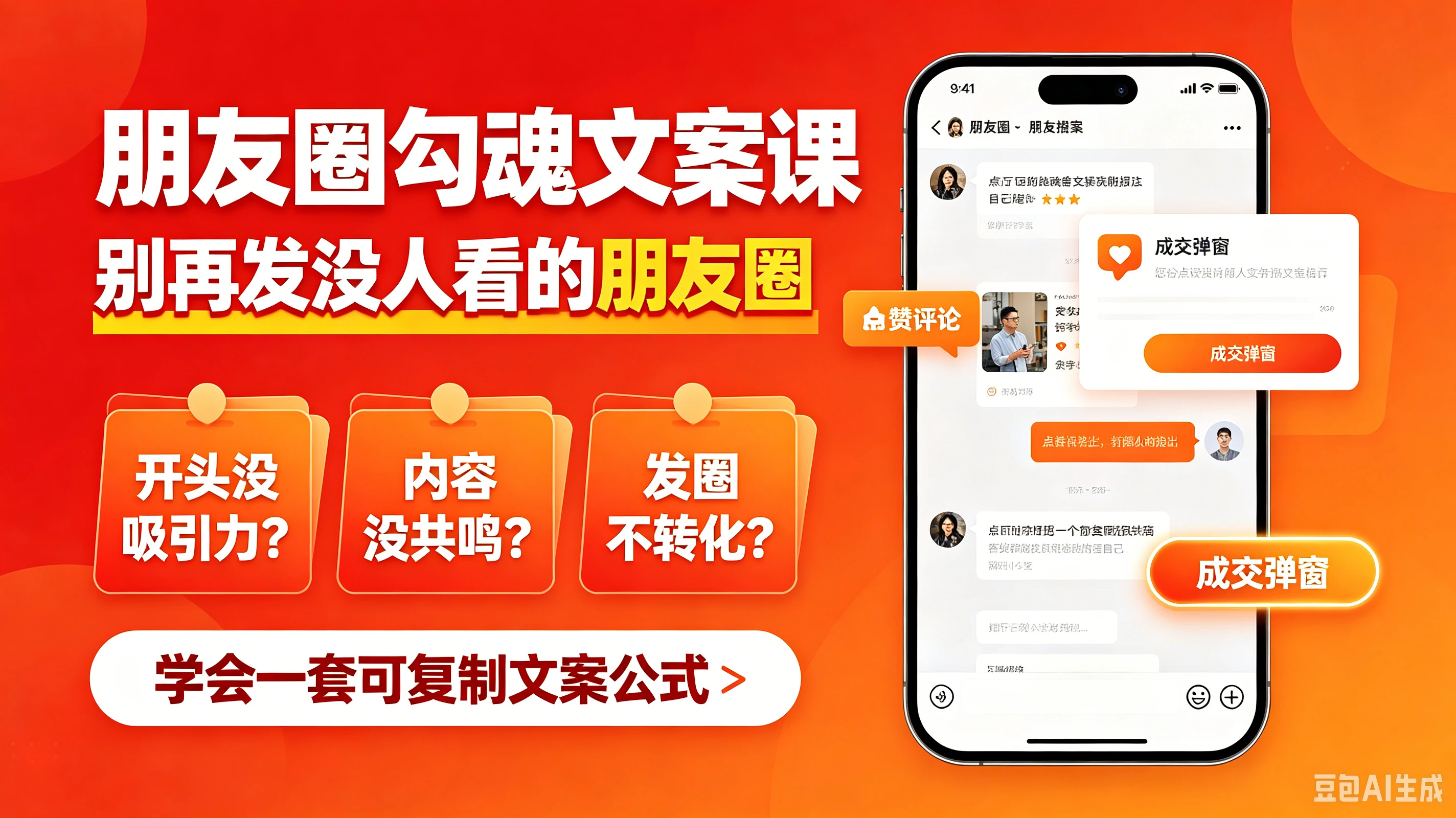 【精】朋友圈勾魂文案课，别再发没人看的朋友圈，学会一套可复制文案公式