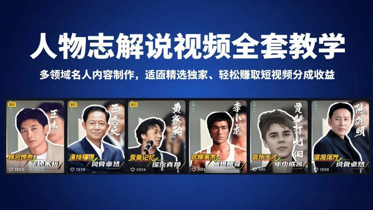 （18205期）人物志解说视频全套教学，多领域名人内容制作，适配精选独家，轻松赚取短视频分成收益
