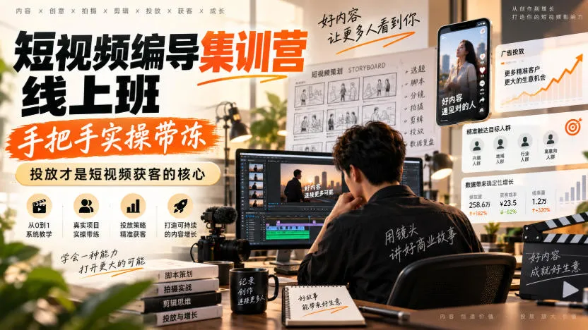 【精】短视频编导集训营线上班，手把手实操带冻，投放才是短视频获客的核心