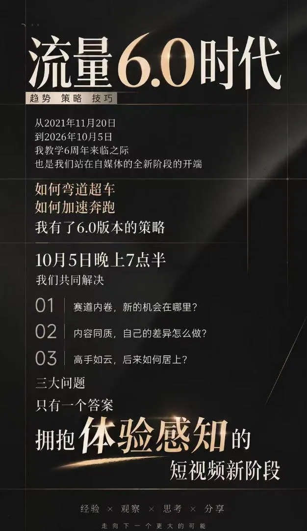 流量6.0时代直播课2026年10月,流量6.0时代的趋势、策略、技巧,2027年前,你的IP能否做起来,本场直播就是你的转折点