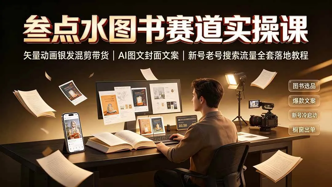 (19613期)叁点水图书赛道实操课|矢量动画银发混剪带货,AI图文封面文案,新号老号搜索流量全套落地教程 (19613期)叁点水图书赛道实操课|矢量动画银发混剪带货,AI图文封面文案,新号老号搜索流量全套落地教程