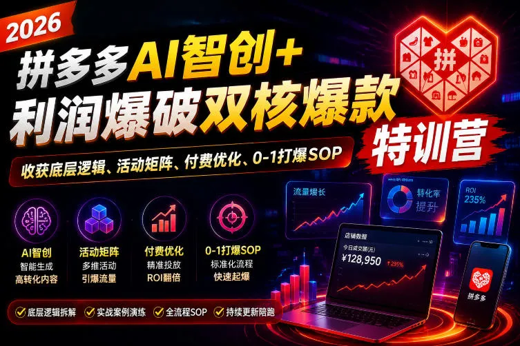 2026拼多多AI智创+利润爆破双核爆款特训营,收获底层逻辑、活动矩阵、付费优化、0-1打爆SOP(更新0810) 2026拼多多AI智创+利润爆破双核爆款特训营,收获底层逻辑、活动矩阵、付费优化、0-1打爆SOP(更新0810)