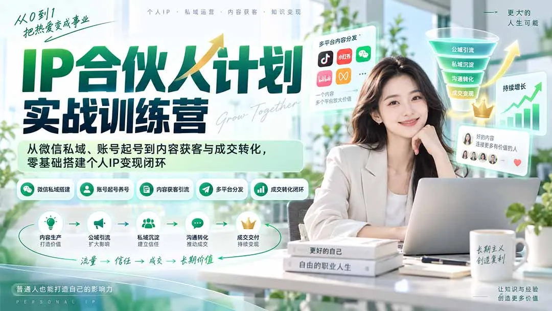 IP合伙人计划实战训练营-更新：从微信私域、账号起号到内容获客与成交转化，零基础搭建个人IP变现闭环